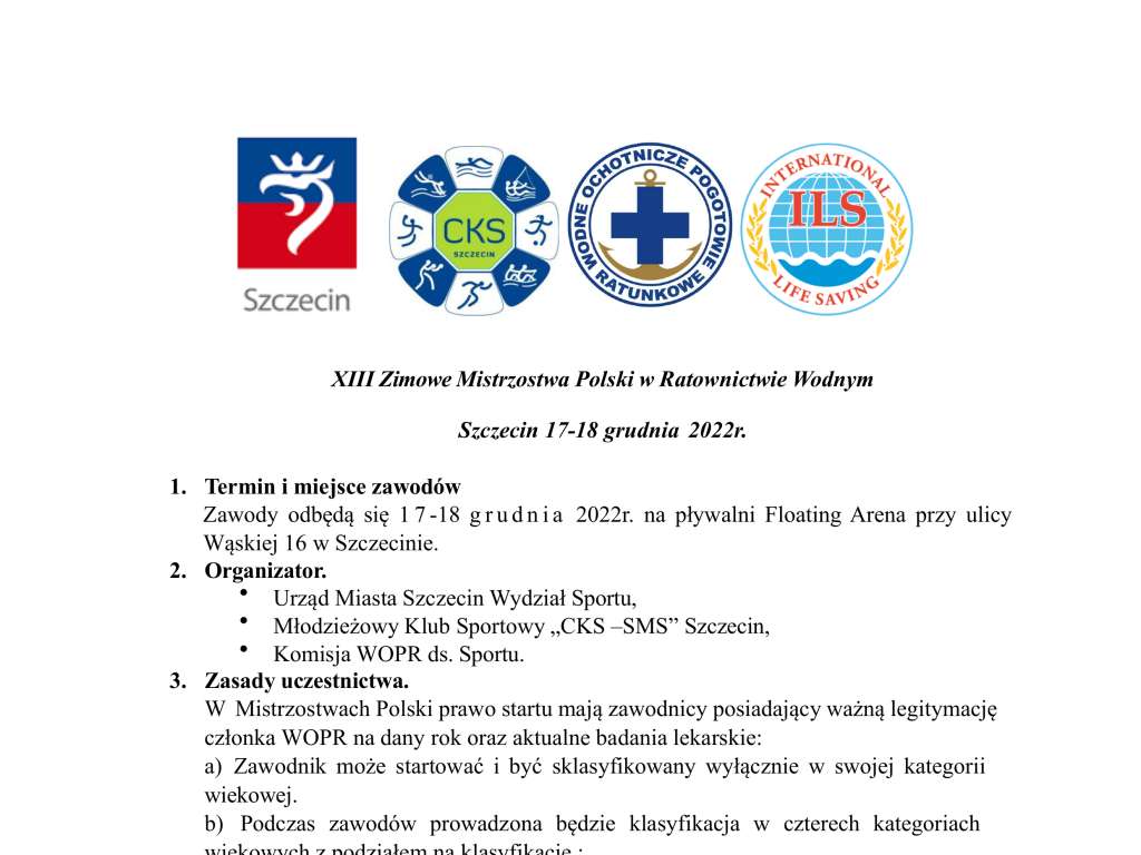 13. Zimowe Mistrzostwa Polski w Ratownictwie Wodnym