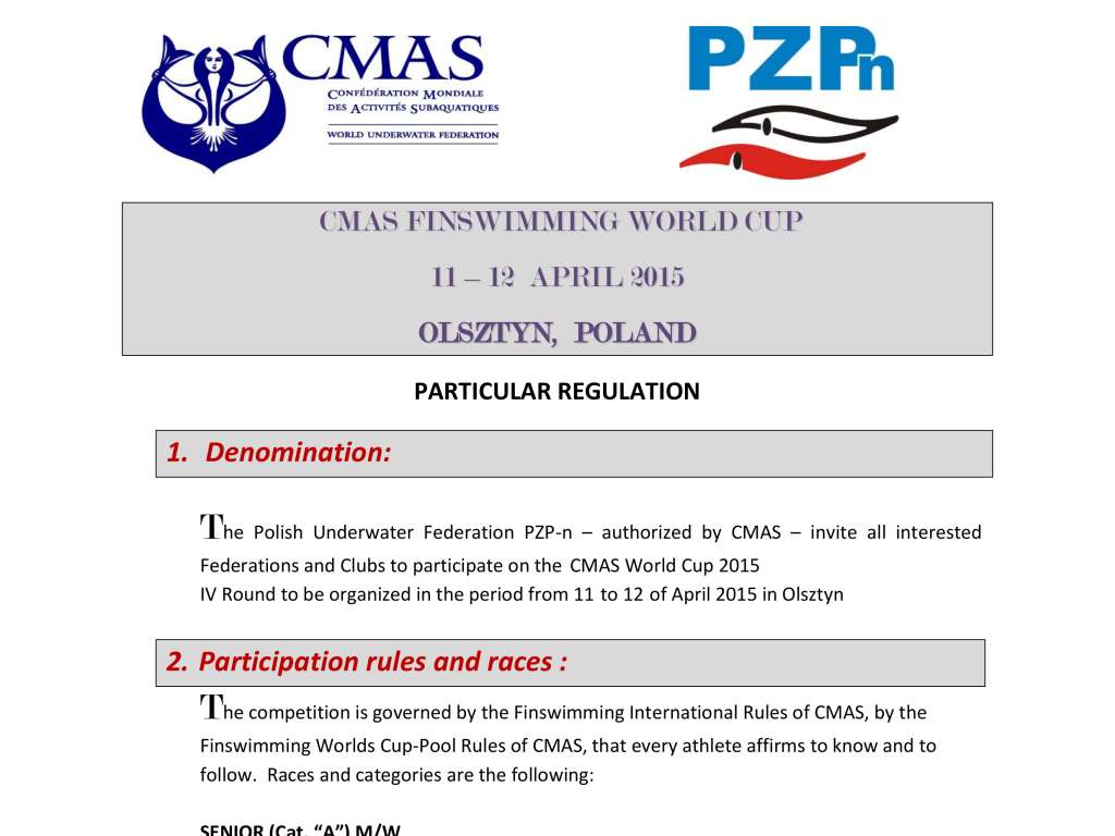 4th CMAS FINISWIMMING WORLD CUP