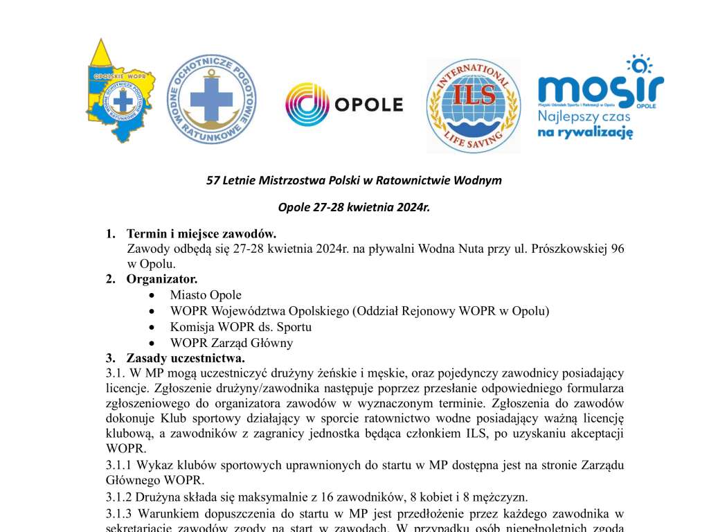 57 Letnie Mistrzostwa Polski w Ratownictwie Wodnym