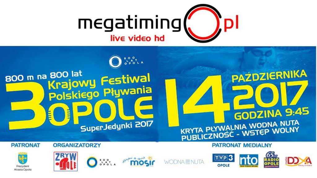 800 lat Miasta Opola Krajowy Festiwal Polskiego Pływania. Super Jedynki Opole 2017 pod patronatem Prezydenta Miasta Opola