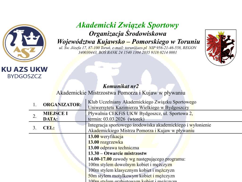 Akademicki Mistrzostwa Pomorza i Kujaw w pływaniu 2026