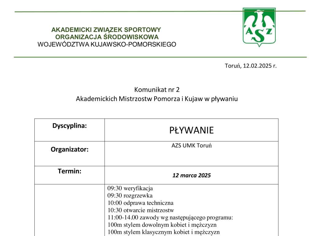 Akademickie Mistrzostwa Pomorza i Kujaw w pływaniu