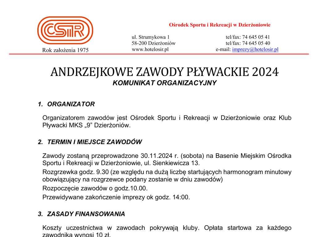 Andrzejkowe Zawody Pływackie 2024