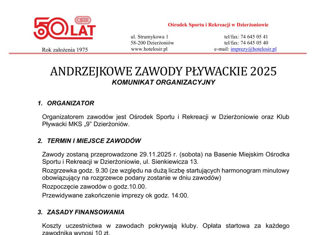 Andrzejkowe Zawody Pływackie 2025