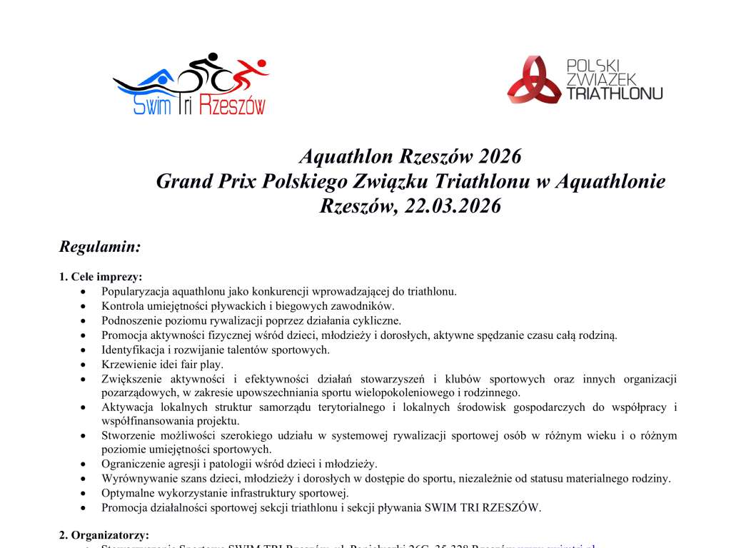 Aquathlon Rzeszów 2026, Grand Prix Polskiego Związku Triathlonu w Aquathlonie