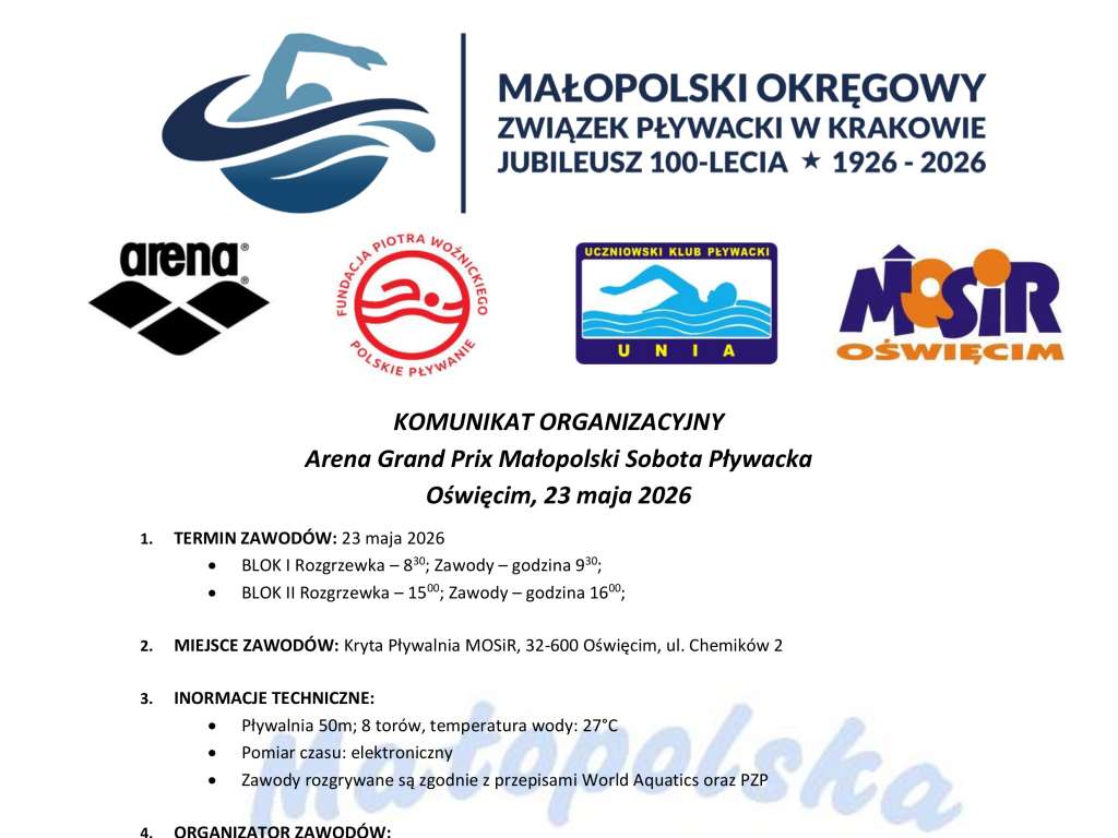 Arena Grand Prix Małopolski - Sobota Pływacka