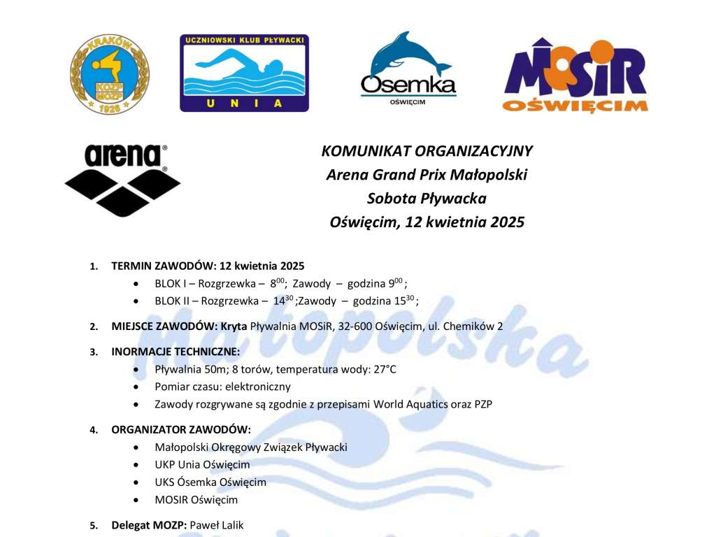 Arena Grand Prix Małopolski Sobota Pływacka