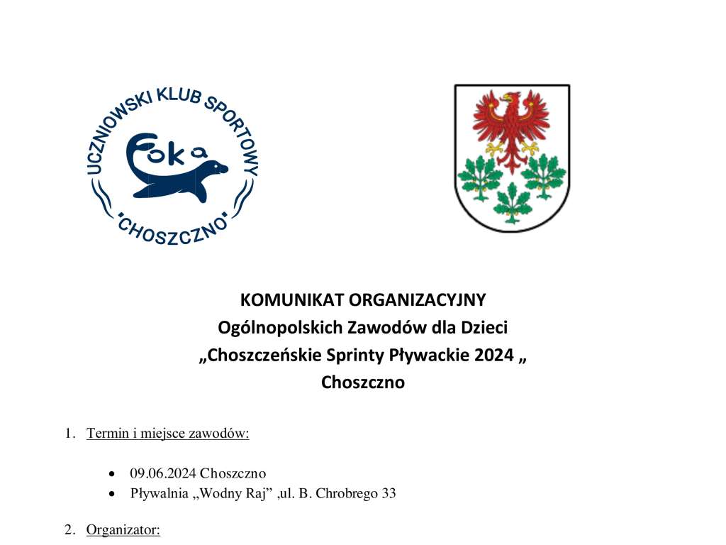 Choszczeńskie Sprinty Pływackie 2024