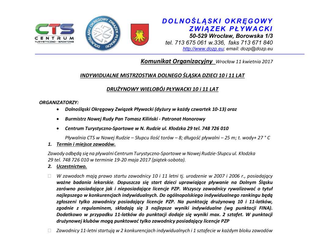 Drużynowy Wielobój Pływacki 10 -11 lat