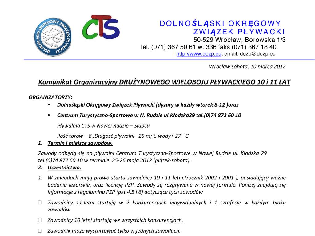 Drużynowy Wielobój  Pływacki 10 i 11 lat