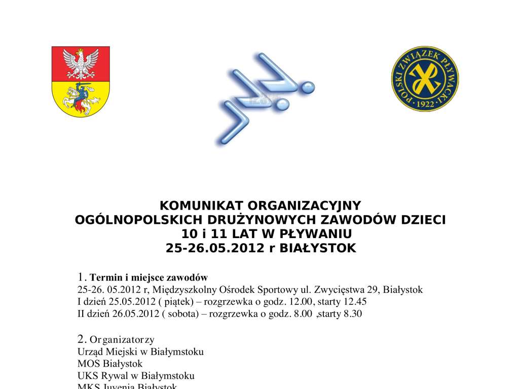 Drużynowy Wielobój  Pływacki 10 i 11 lat