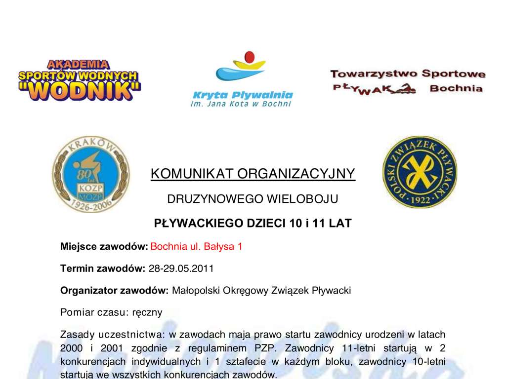 Drużynowy Wielobój Pływacki dzieci 10-11 lat