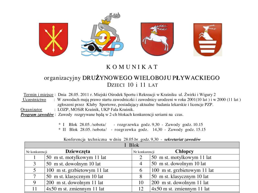 Drużynowy Wielobój Pływacki dzieci 10-11 lat