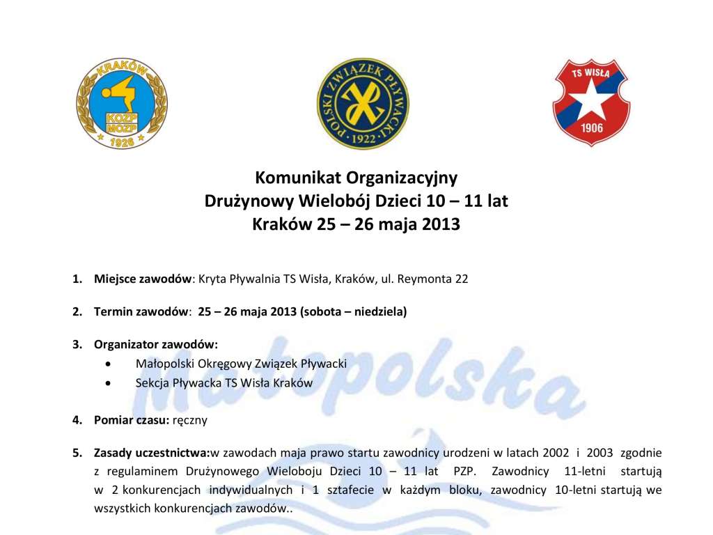 Drużynowy Wielobój Pływacki Dzieci 10 - 11 lat