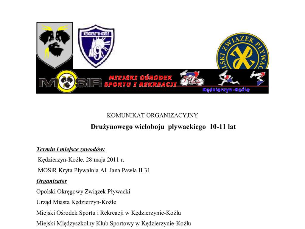 Drużynowy Wielobój Pływacki dzieci 10-11 lat