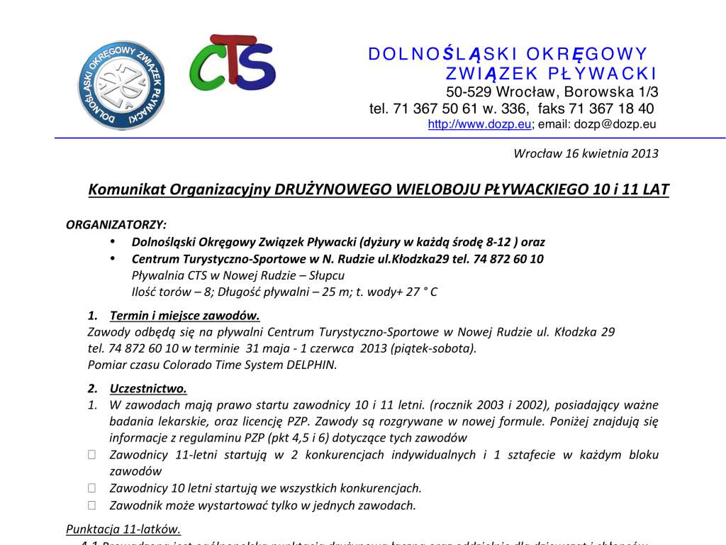 Drużynowy Wielobój Pływacki Dzieci 10-11 lat