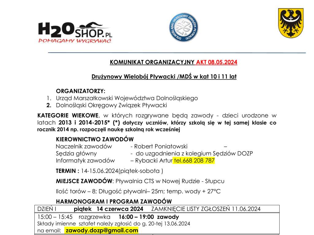 Drużynowy Wielobój Pływacki /Mistrzostwa Dolnego Śląska w kat. 10 i 11 lat