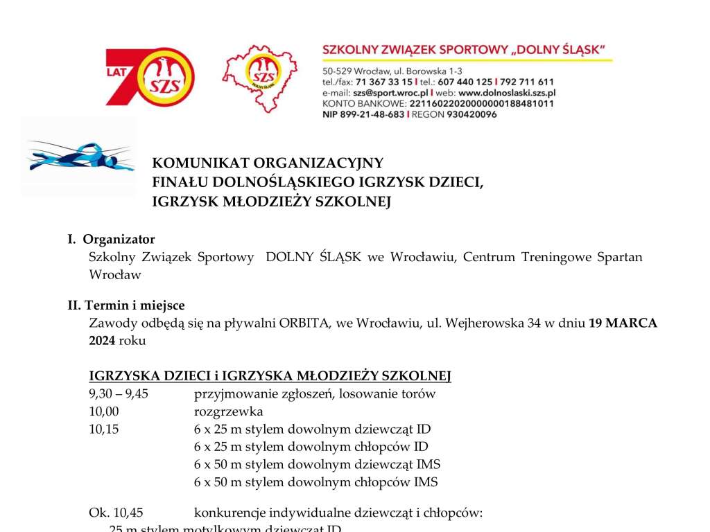 Finał Dolnośląski Igrzysk Dzieci, Igrzysk Młodzieży Szkolnej w Pływaniu