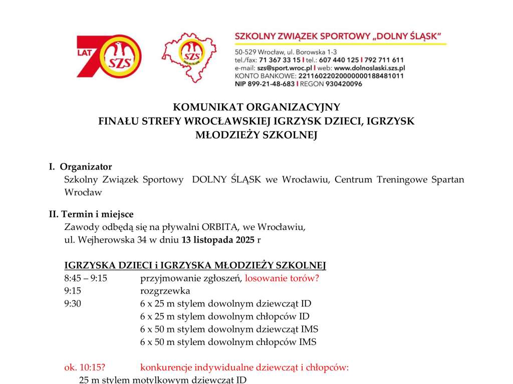 Finał Strefy Wrocławskiej Igrzysk Dzieci, Młodzieży Szkolnej w Pływaniu