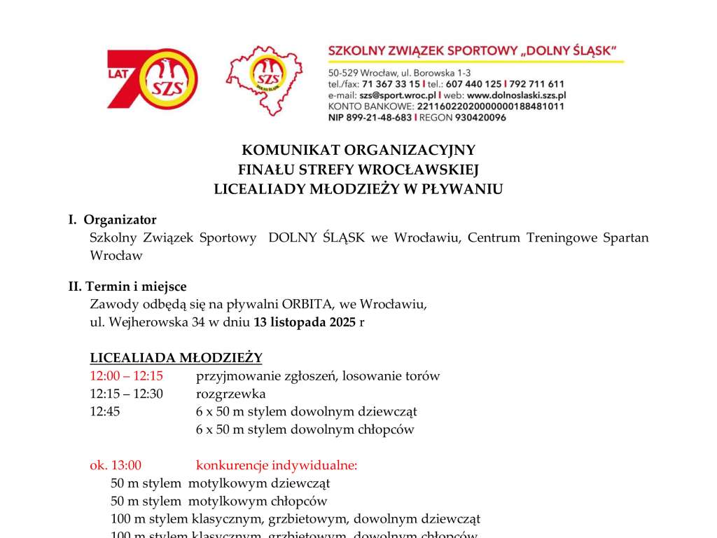 Finał Strefy Wrocławskiej Licealiady Młodzieży