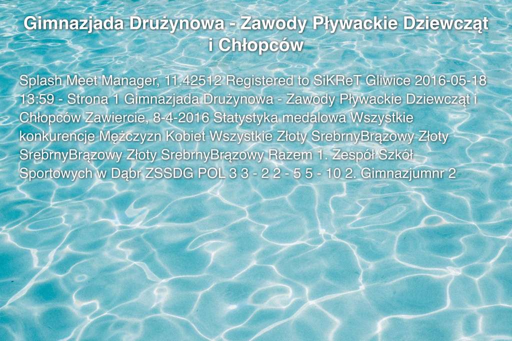 Gimnazjada Drużynowa - Zawody Pływackie Dziewcząt i Chłopców