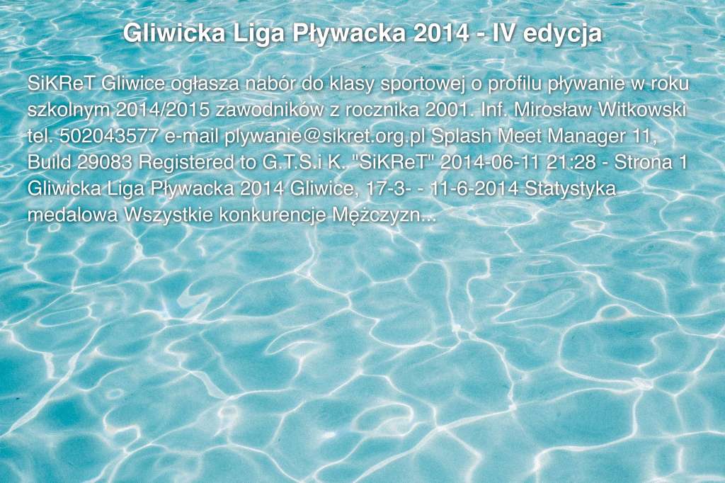 Gliwicka Liga Pływacka 2014 - IV edycja