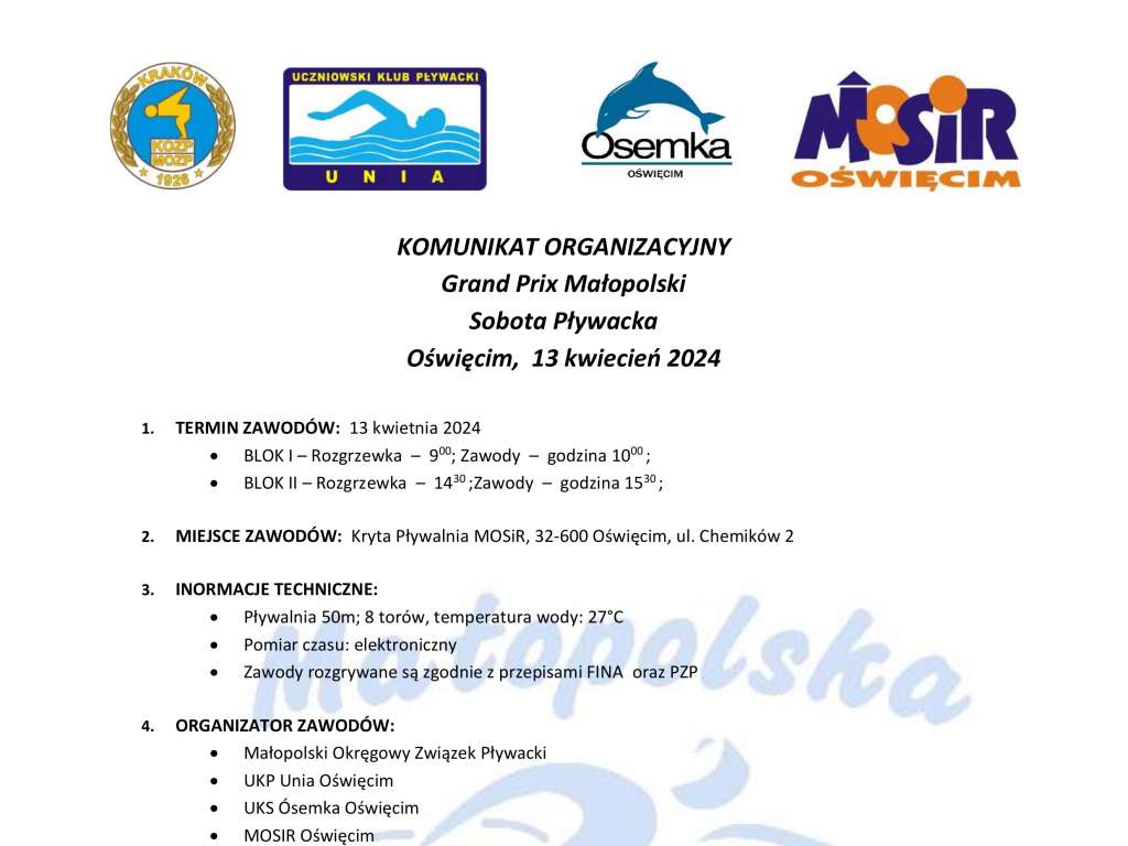 Grand Prix Małopolski / Sobota Pływacka