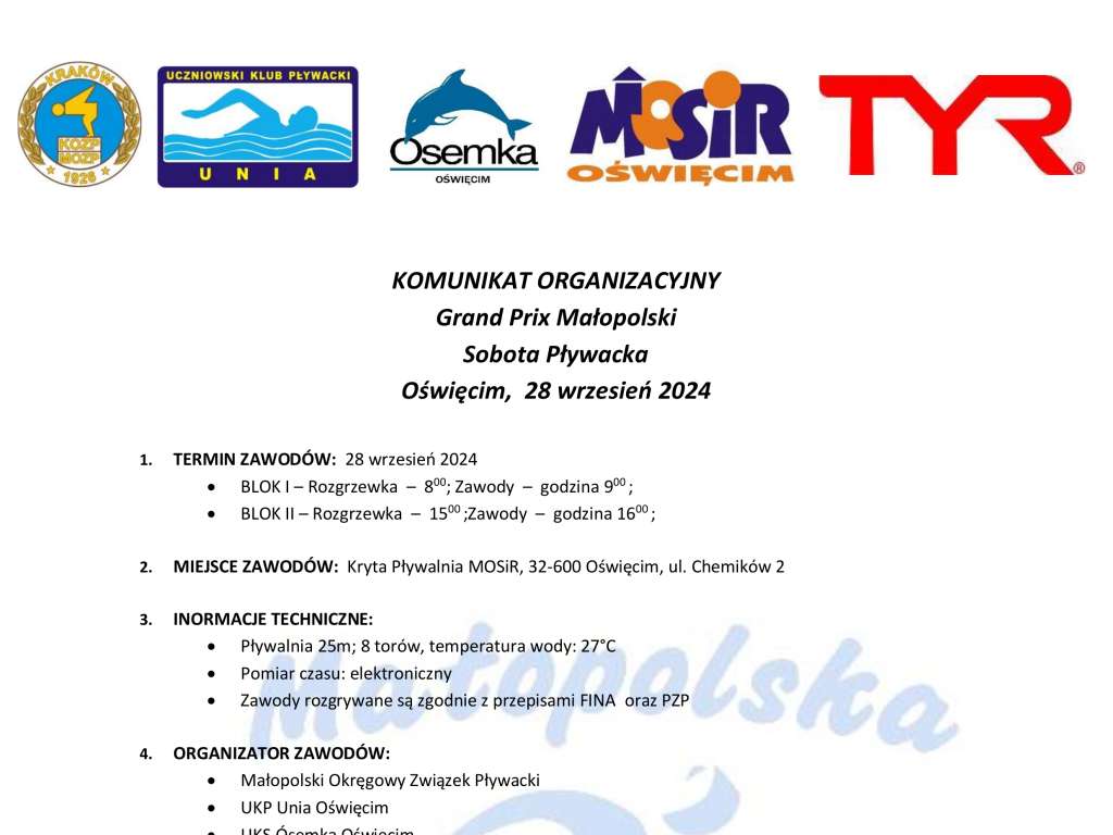 Grand Prix Małopolski Sobota Pływacka