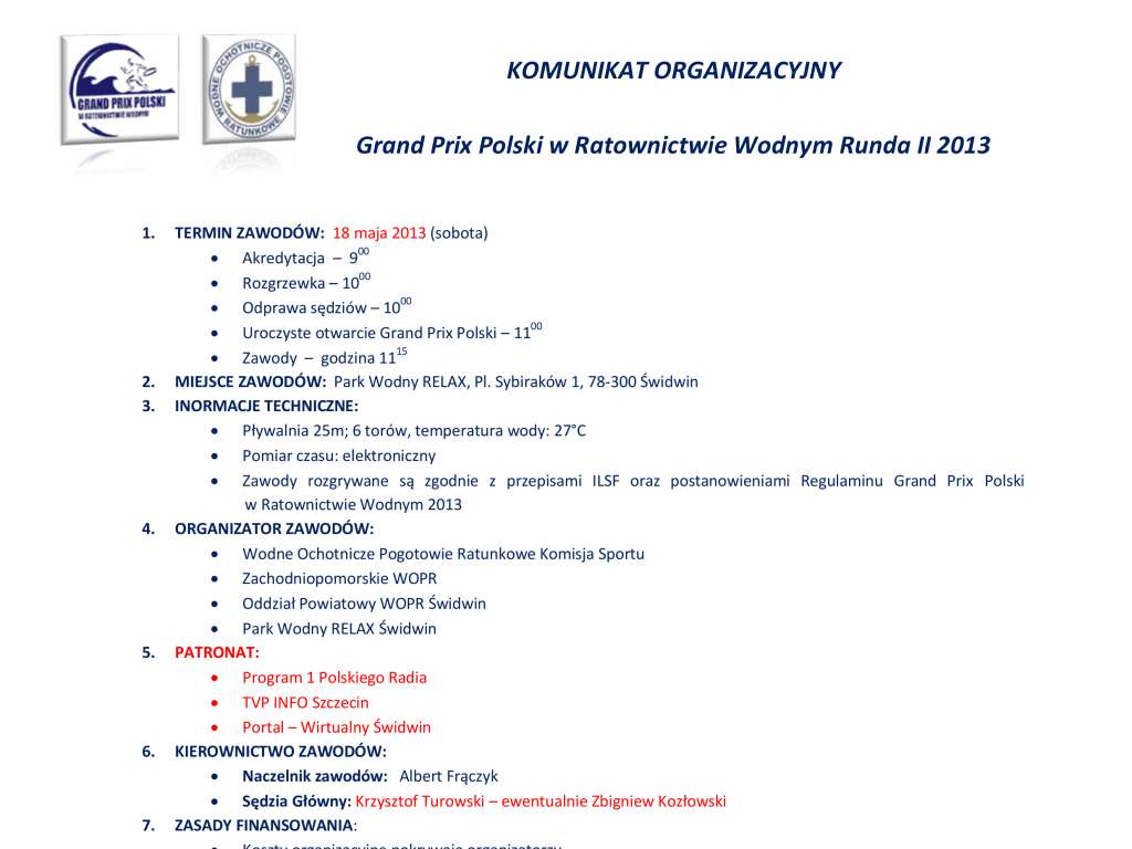 Grand Prix Polski w Ratownictwie Wodnym Runda II 2013