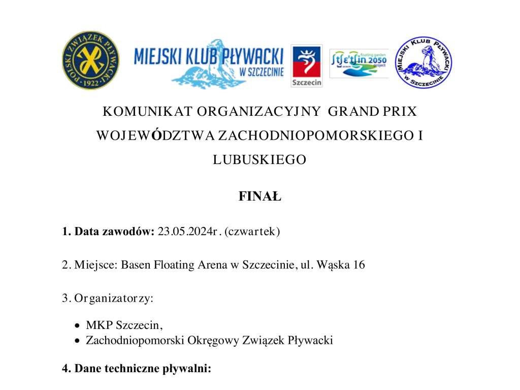 Grand Prix Województw Zachodniopomorskiego i Lubuskiego w pływaniu Finał 2023/2024