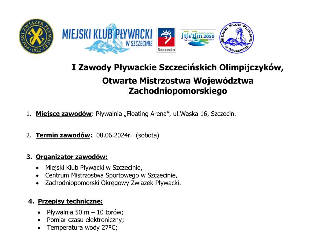 I Zawody Pływackie Szczecińskich Olimpijczyków, Otwarte Mistrzostwa Województwa Zachodniopomorskiego