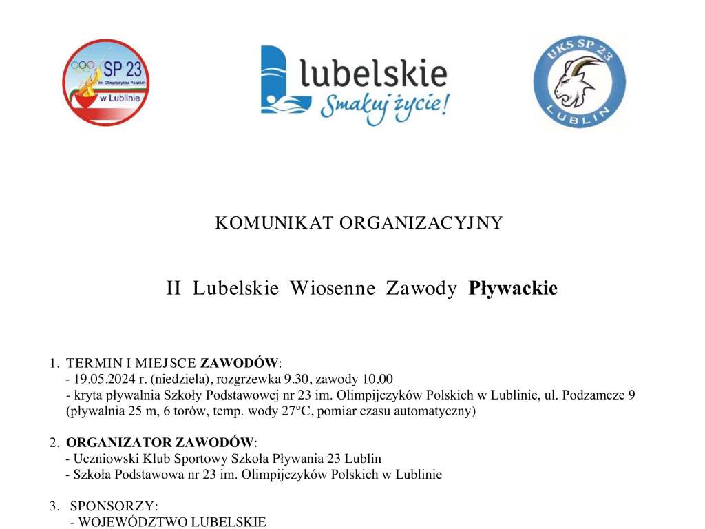 II Lubelskie Wiosenne Zawody Pływackie