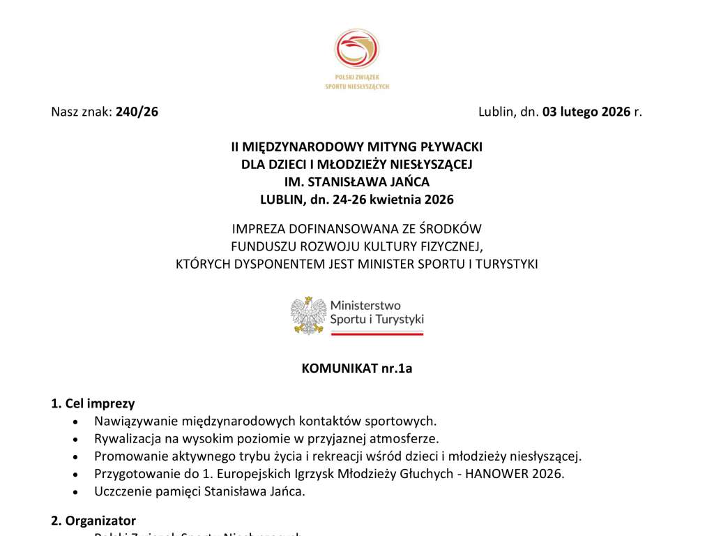 II Międzynarodowy Mityng Pływacki dla Dzieci i Młodzieży Niesłyszącej im. Stanisława Jańca