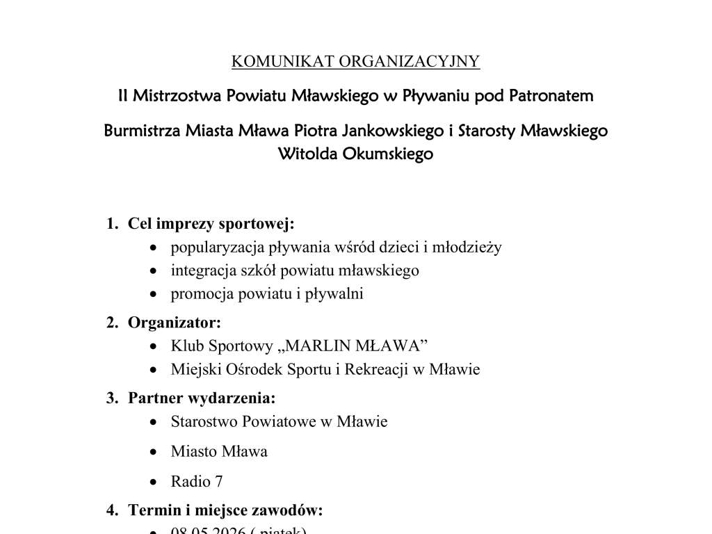 II Mistrzostwa Powiatu Mławskiego w Pływaniu