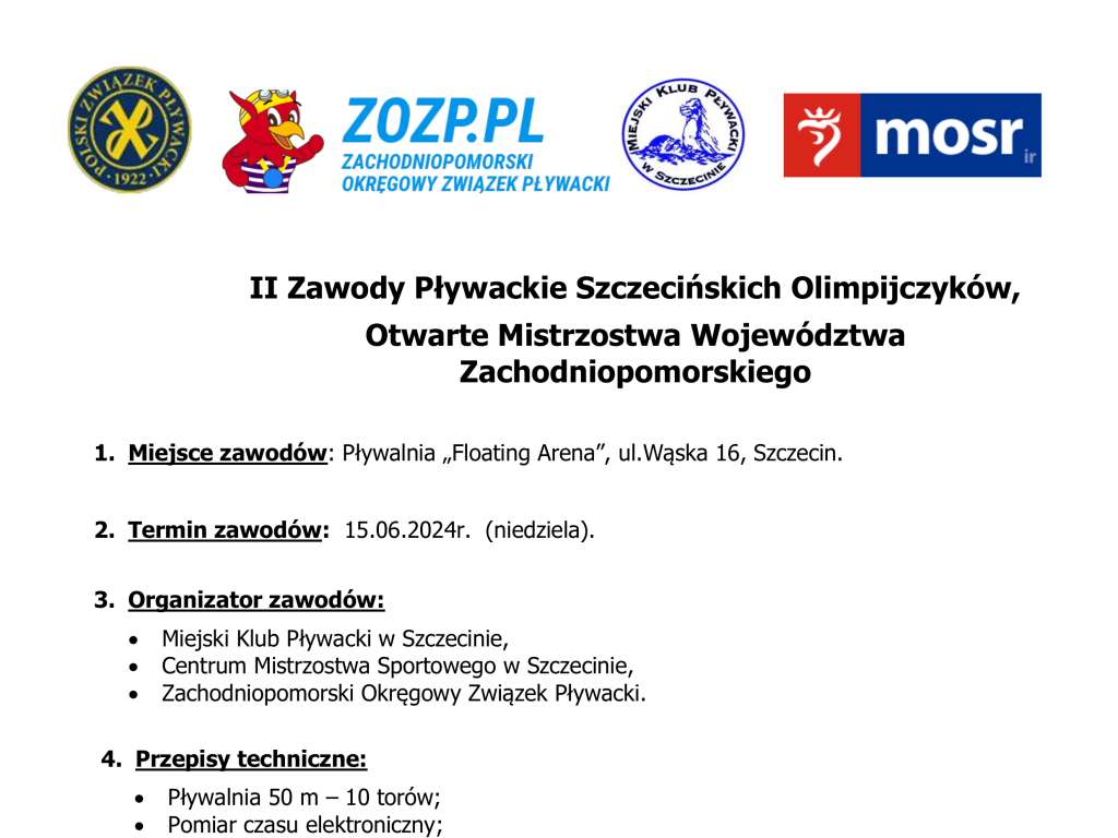 II Zawody Pływackie Szczecińskich Olimpijczyków, Otwarte Mistrzostwa Województwa Zachodniopomorskiego
