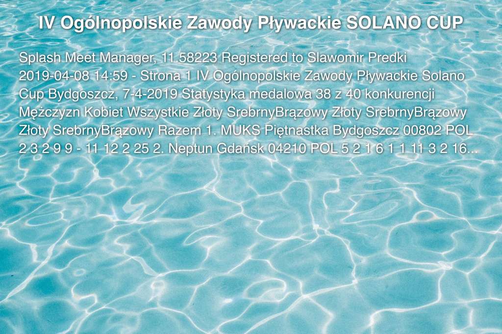 IV Ogólnopolskie Zawody Pływackie SOLANO CUP