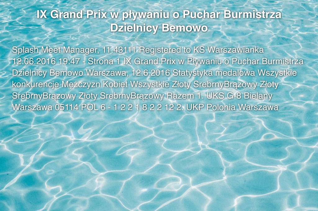 IX Grand Prix w pływaniu o Puchar Burmistrza Dzielnicy Bemowo