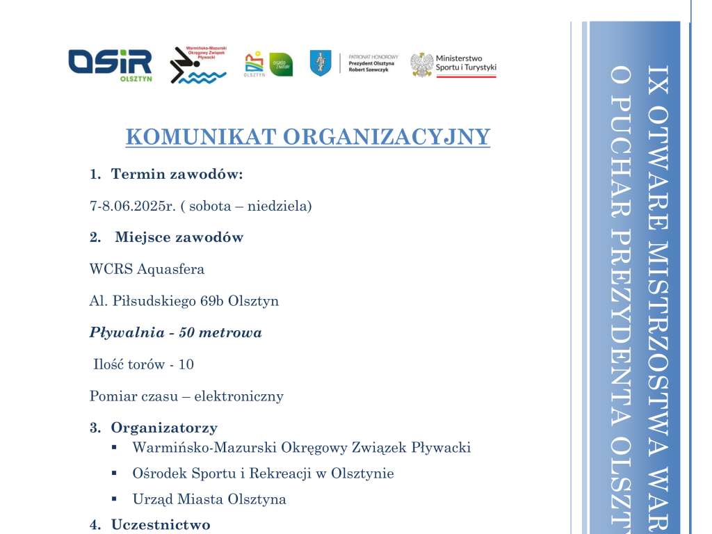 IX Otwarte Mistrzostwa Warmii i Mazur o Puchar Prezydenta Olsztyna