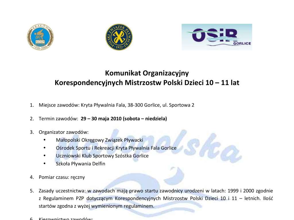 Korespondencyjne Mistrzostwa Polski 10-11 lat