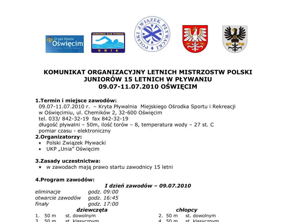 Letnie Mistrzostwa Polski Juniorów 15 lat w pływaniu