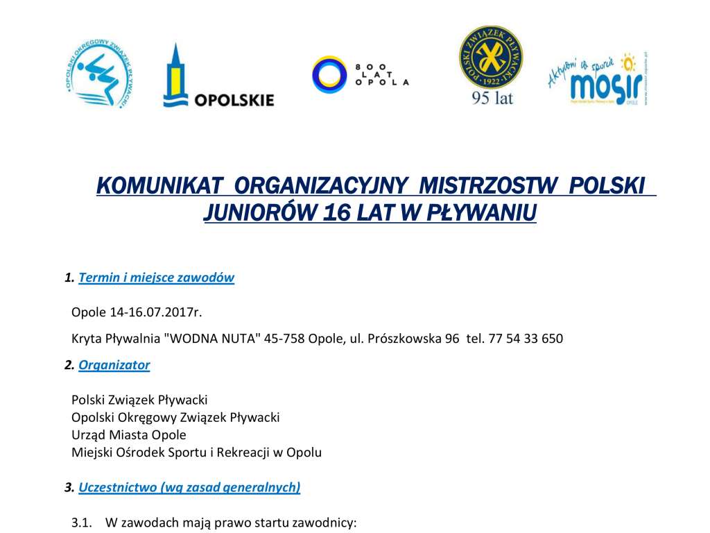 Letnie Mistrzostwa Polski Juniorów 16 lat w pływaniu
