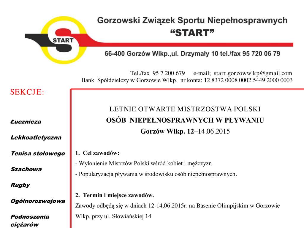 Letnie Otwarte Mistrzostwa Polski Osób Niepełnosprawnych w Pływaniu