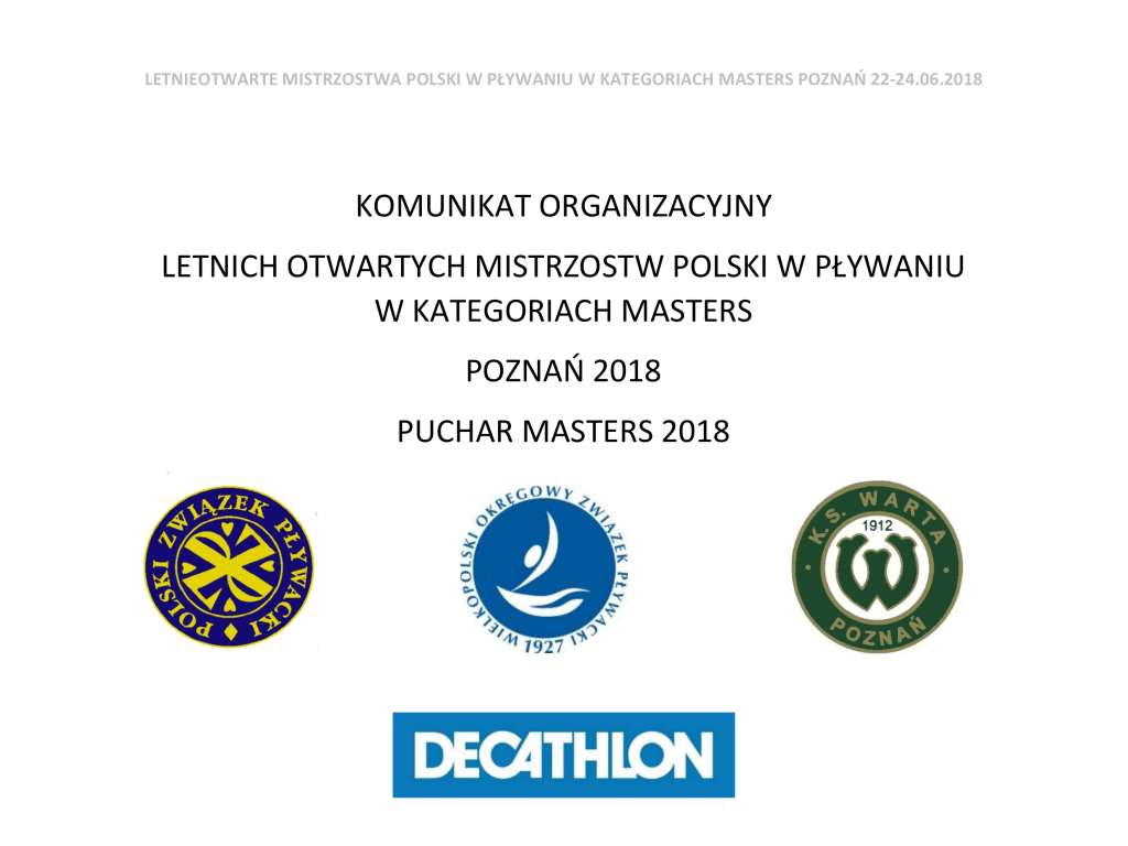 Letnie Otwarte Mistrzostwa Polski w Pływaniu w Kategoriach MASTERS
