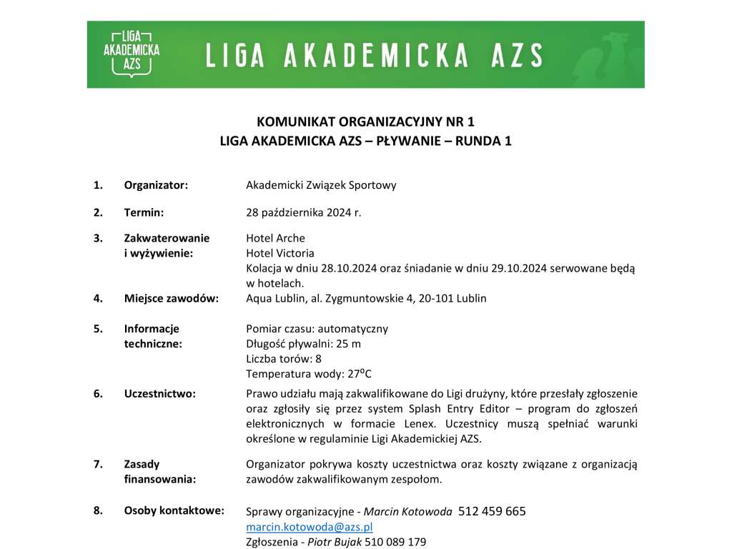 Liga akademicka AZS w pływaniu - I runda