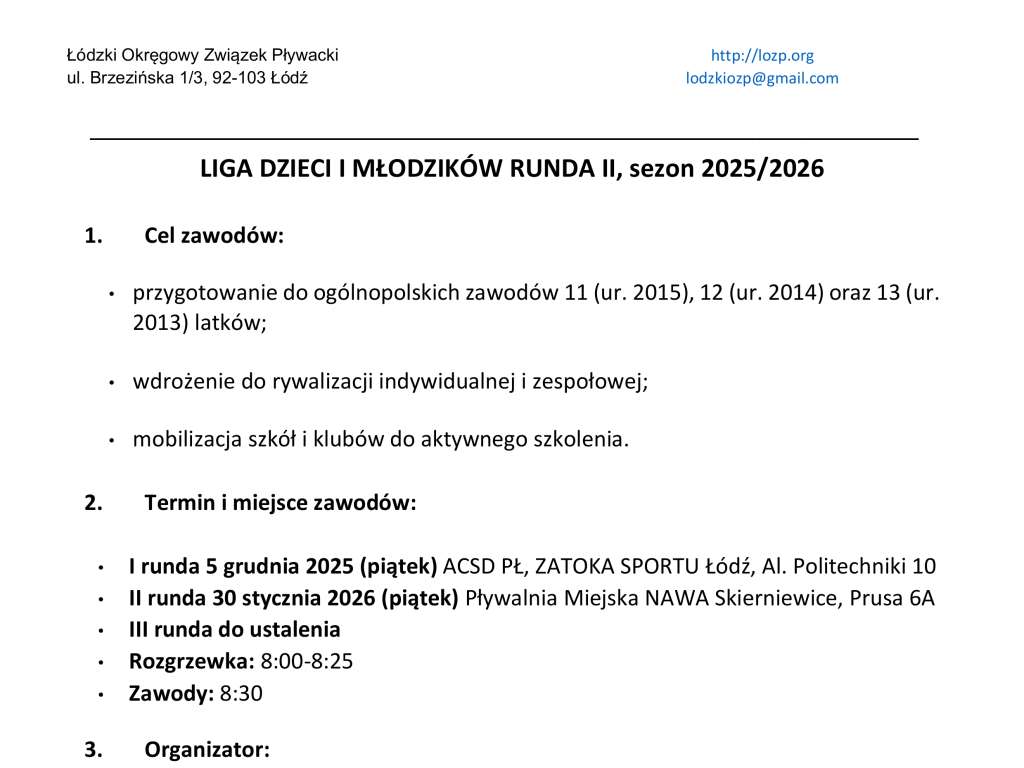 Liga Dzieci i Młodzików - II runda sezon 2025/2026