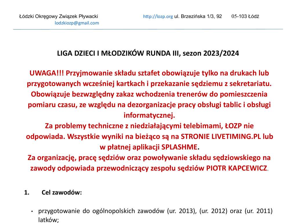 Liga Dzieci i Młodzików Runda III Finałowa Sezon 2023/2024
