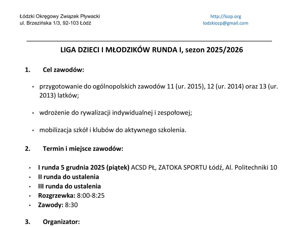 Liga Dzieci i Młodzików w pływaniu I runda