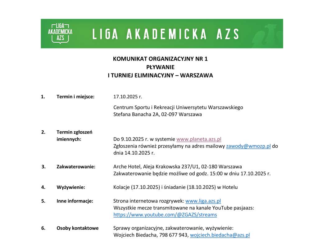 Ligi Akademickie AZS Runda I - Eliminacyjna