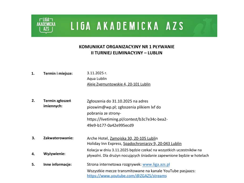 Ligi Akademickie AZS Runda II - Eliminacyjna