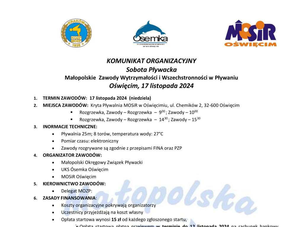 Małopolskie  Zawody Wytrzymałości i Wszechstronności w Pływaniu